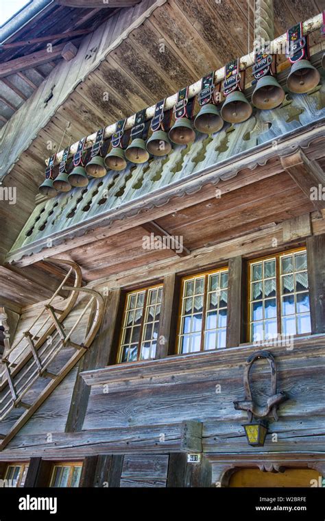 Old Chalet With Display Of Cow Bells In The Emmental Valley Berner