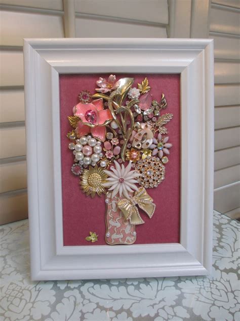 Jeweled Framed Jewelry Art Flower Bouquet Pink Gold White Etsy