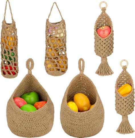 Amazon Pcs Jute Hanging Fruit Baskets For Kitchen Bohemian