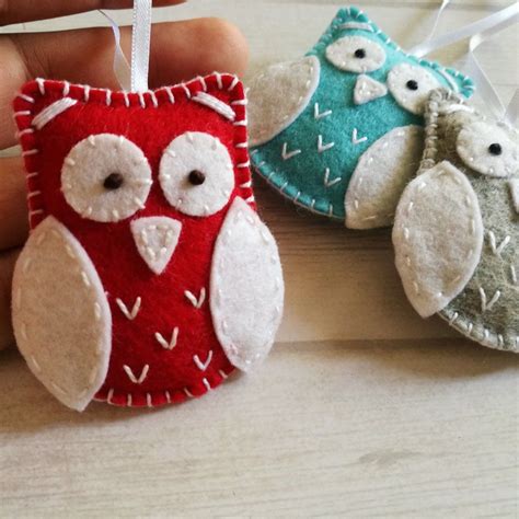 Christmas Owl Ornament Red Owl Ornament Wool Felt Owl Ornament Owl