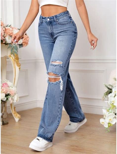 Buy SHEIN Tall Ripped Straight Leg Jeans Online Topofstyle