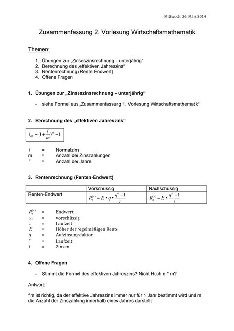 Zusammenfassung 2 Vorlesung Mittwoch 26 2014 Zusammenfassung 2