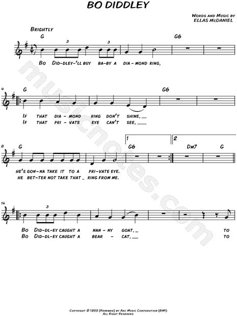 Bo Diddley Bo Diddley Sheet Music Leadsheet In G Major Download And Print Sku Mn0148033