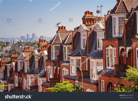 Typical British Brick Houses On A Sunny Afternoon Panoramic Shot From