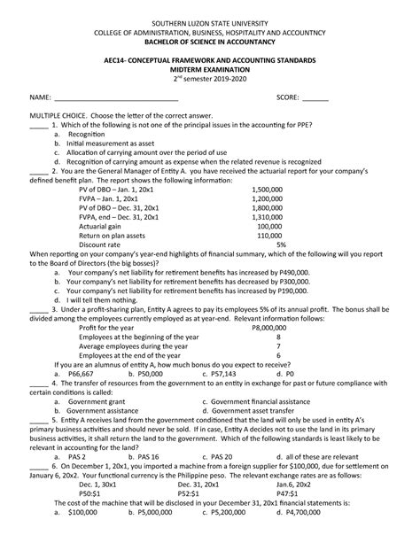 Intermediate Accounting Final Examination Southern Luzon State