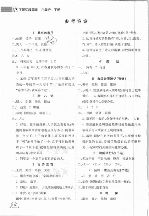 2021年时代天华字词句段篇章六年级下册人教版答案——青夏教育精英家教网——