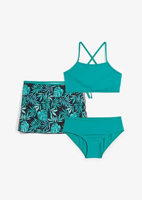 Tolles Bikini Set Mit Rock Tgl Set Blaugr N Schwarz Bedruckt