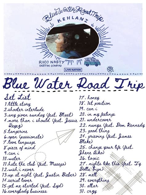 Kehlani Blue Water Road Trip Set List Poster Etsy