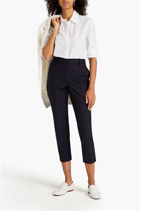 Theory Treeca Cropped Checked Wool Blend Slim Leg Pants The Outnet