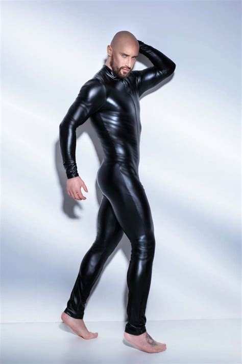 M Nner Overall Schwarz Wetlook Herren Fetisch Body Langarm Schwarz