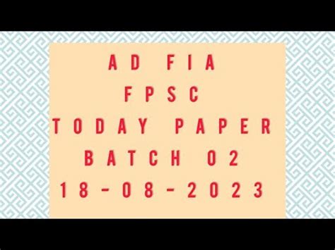 AD FIA Solved Paper FPSC Batch 02 YouTube