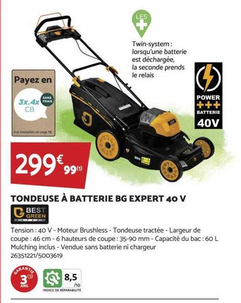 Promo Tondeuse à Batterie Bg Expert 40v Best Green chez Bricomarché