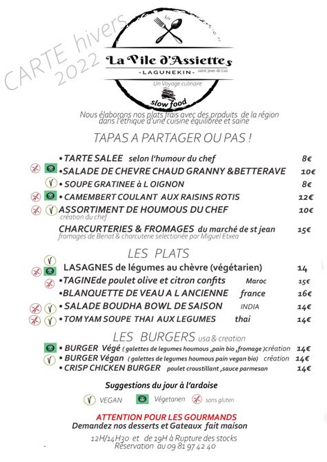 Menus La Pile D Assiettes In Saint Jean De Luz Thefork