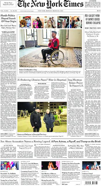 The New York Times In Print For Monday March 20 2023 The New York Times