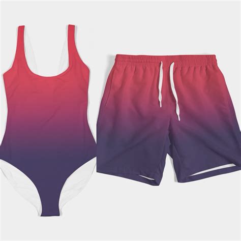Matching Swimwear Set Swimsuit Bikini Trunks And Accessories For Couples Purple Ombre Etsy
