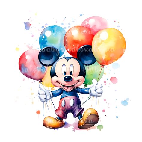 Mickey Mouse PNG, Watercolor Mickey Mouse Clipart, Balloons, Birthday ...