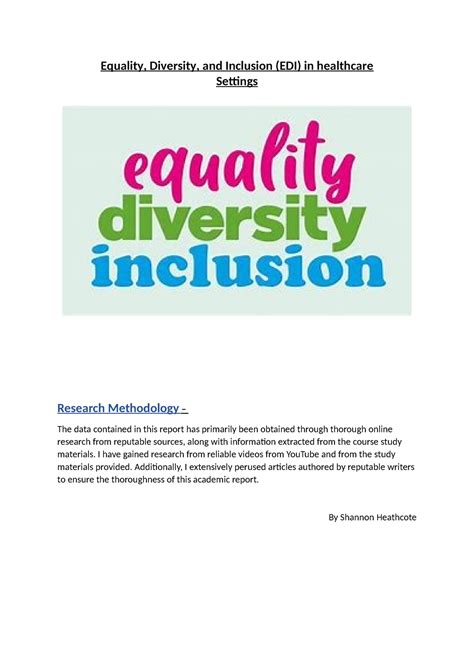 Unit 6 Equality Diversity And Inclusion In Healthcare Submission Equality Diversity And