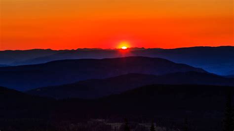 sunset, mountains, hills, dark, landscape, 4k HD Wallpaper