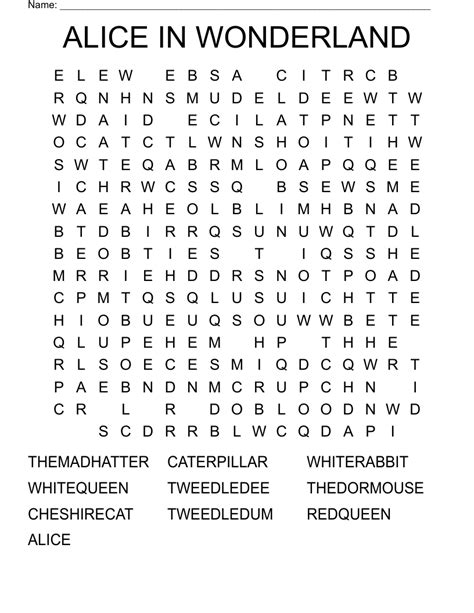 Alice In Wonderland Word Search Wordmint