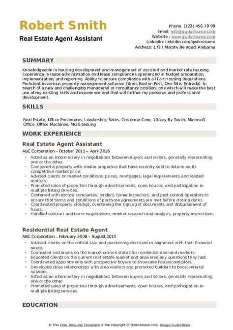 Real Estate Agent Resume Samples Qwikresume