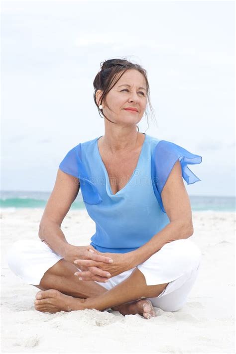 Portrait Relaxed Mature Woman Beach Stock Image Image Of Pretty Bare