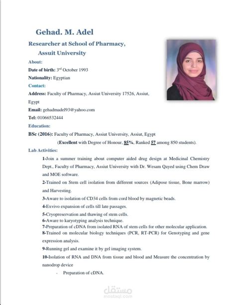 كتابة سيرة ذاتيةacademic Cv For Research Internship مستقل