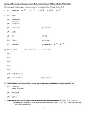 Fillable Online Antrag Auf Zulassung Zur Ersten Juristischen Staatspr
