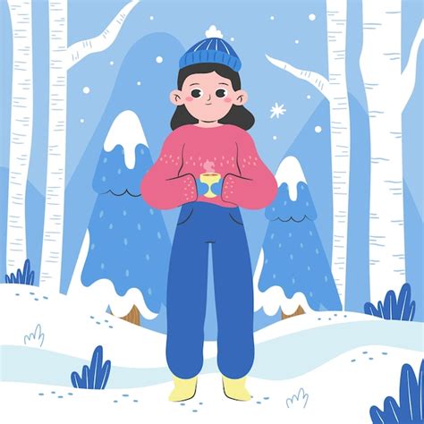 Free Vector Flat Illustration For Winter Season With Woman Holding Hot Drink Outdoors