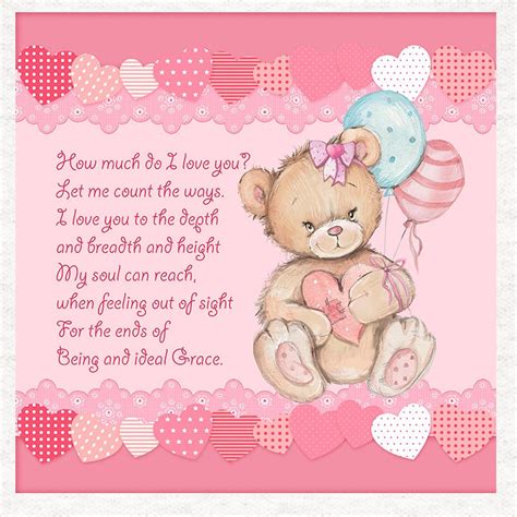 Valentines Day Teddy Bear With Poem By Browning Fabric Etsy