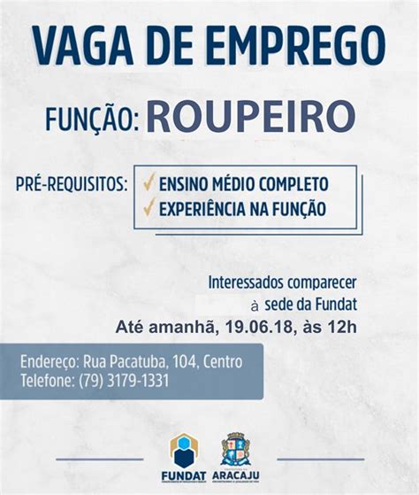 Fundat Oferta Vaga De Emprego Para Roupeiro Prefeitura De Aracaju