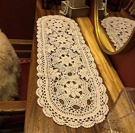 Amazon Janef White Handmade Crochet Cotton Table Runner Lace