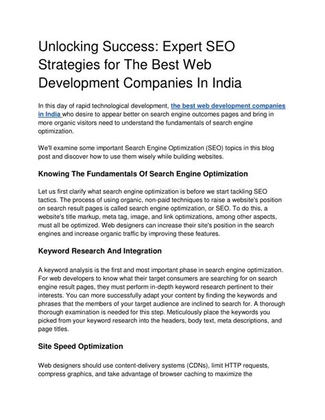 Ppt Unlocking Success Expert Seo Strategies For The Best Web