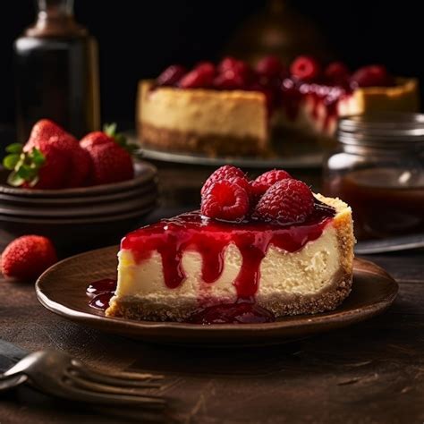 Premium Photo A Slice Of Cheesecake With Raspberries On Top