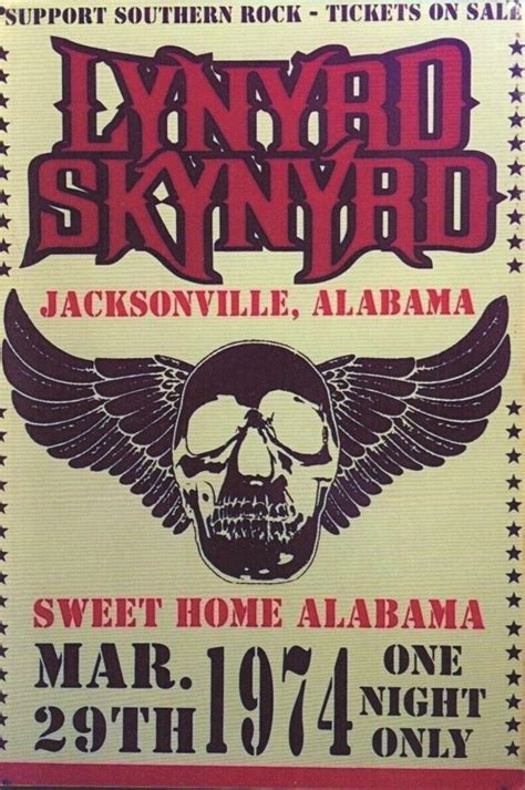 Lynyrd Skynyrd 4 X6 Reproduction 03 29 1974 Concert Poster Postcard 0069 Ebay