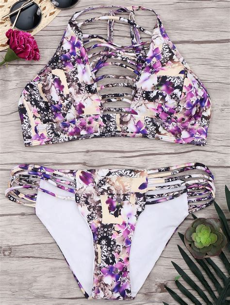 2019 Floral Straps Criss Cross Bikini Set Rosegal