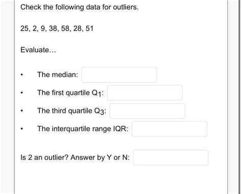 Solved Check the following data for outliers. | Chegg.com