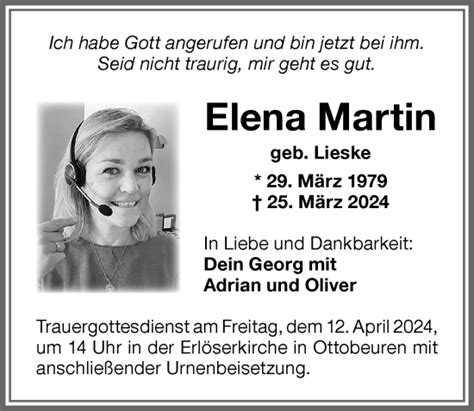 Traueranzeigen Von Elena Martin Allg Uer Zeitung