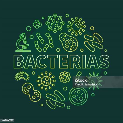 Bacterias Vector Round Green Illustration In Thin Line Style Stock