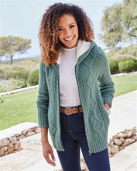 Cable Hooded Zip Cardigan At Cotton Traders