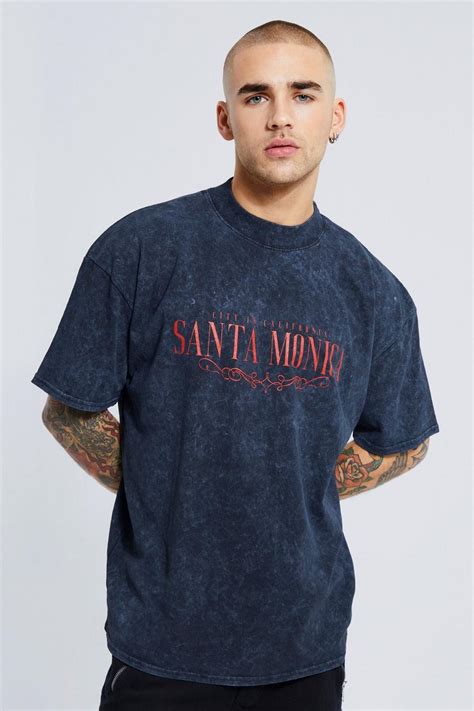 Oversized Washed Santa Monica Print T Shirt Boohoo Uk