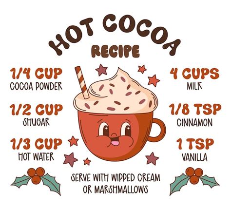 Premium Vector | Hot cocoa recipe. christmas hot chocolate quote vector print