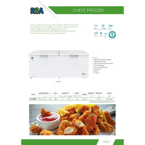 Jual Freezer Box RSA Chest Freezer CF 750H 688 L 400 Watt CF 750