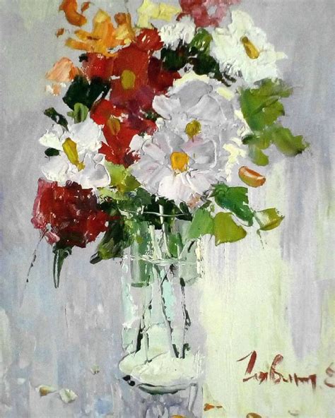 A Painting Of Flowers In A Glass Vase