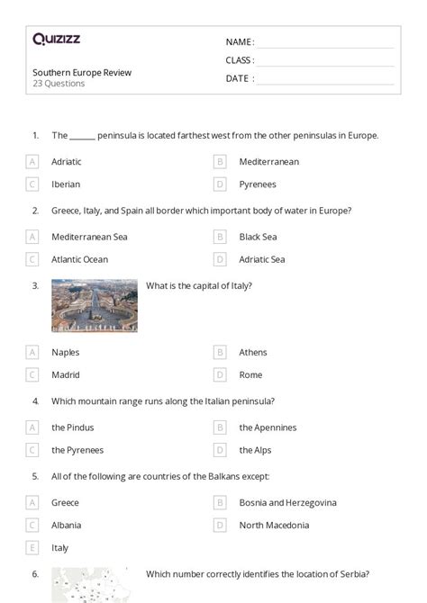 Countries In Europe Worksheets For Th Year On Quizizz Free