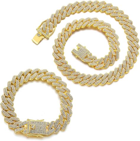 Mlens Mm Hip Hop Iced Out Cuban Link Chain Necklace K Gold White