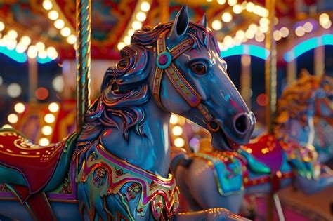 Premium Photo Whimsical Carousel With Brightly Painted Horses Oc