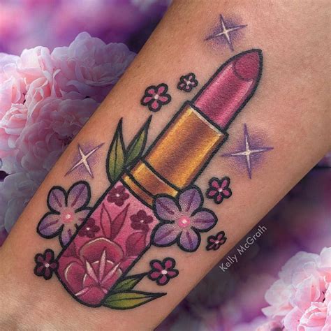 Tattoo Colors Makeup Lipstick Flowers Pink Purple Make Up Beauty