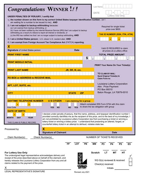 Louisiana Louisiana Lottery Prize Claim Form Fill Out Sign Online