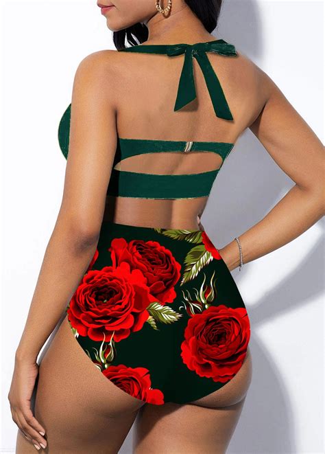 Halter High Waist Floral Print Bikini Set Rosewe USD 32 98