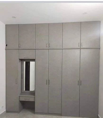 5 Door Off White Plywood Modular Wardrobe With Mirror With Locker At